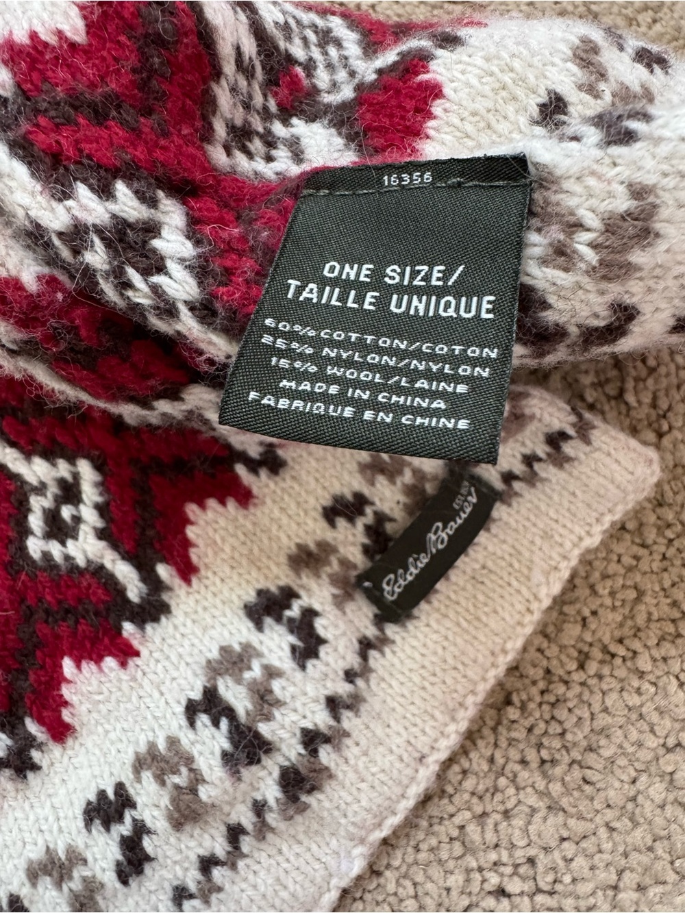 Eddie Bauer Fair Isle Winter Knit Scarf One Size Cream Red Gray Wool Blend - Picture 4 of 4